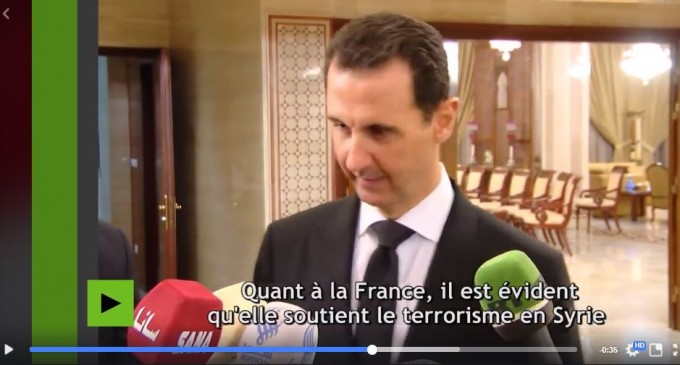 Bachar Al Assad :  » la France soutient le terrorisme en Syrie depuis le début »