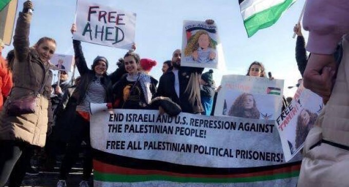 Manifestation à Chicago en solidarité avec la détenue palestinienne Ahed Tamimi, 16 ans, et d’autres prisonniers palestiniens, en particulier les enfants