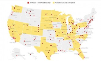 Ceci n’est pas une cartographie des foyers d’infection du Coronavirus mais des manifestations dans 140 villes suite à la mort de Georges Floyd