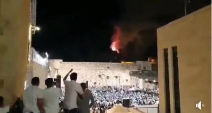 Des colons israéliens jubilent alors que l’esplanade des mosquée est en feu, les arbres avoisinant la mosquée Al-Aqsa ayant été incendiés par les forces de l’occupation.