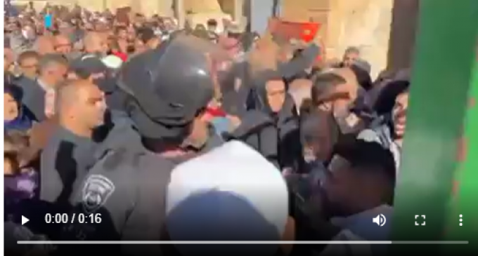 Un soldat israélien attaque brutalement un enfant palestinien à la mosquée Al-Aqsa, lui assénant un coup de matraque en pleine tête.